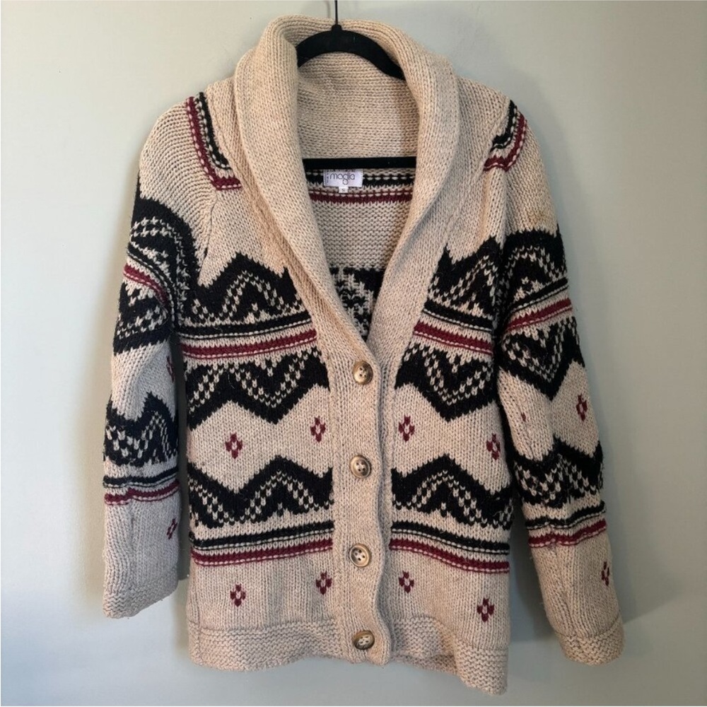 Dimensione Maglio Wool Alpaca Aztec Cardigan Cozy Chunky Sweater